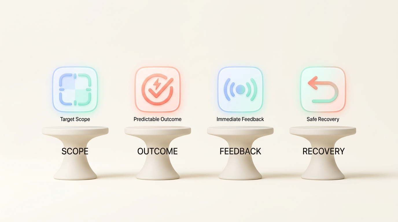 动作交互四要素:范围 Scope、结果 Outcome、反馈 Feedback、恢复 Recovery