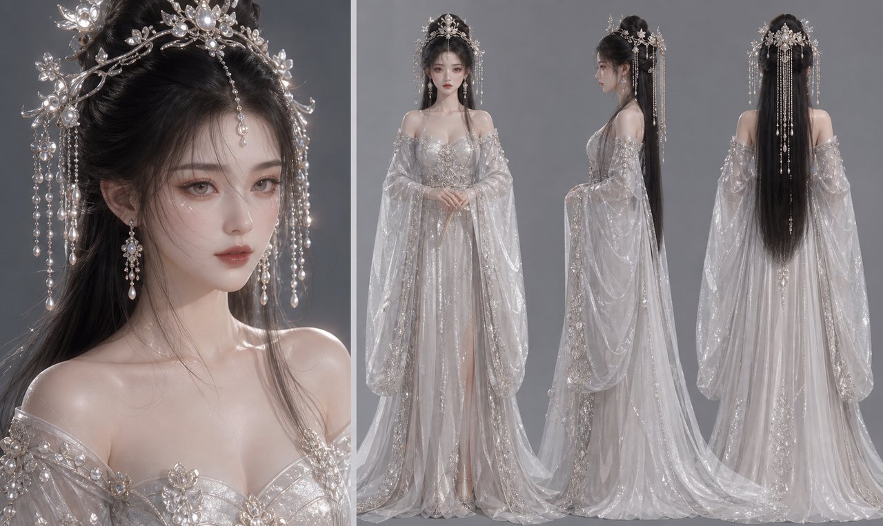GPT Image 2 华丽古风红衣角色三视图